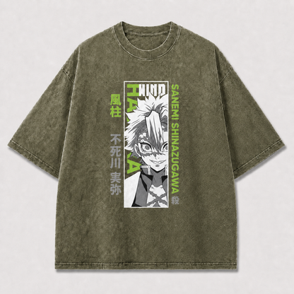 And Close Portrait of a Scarred White-haired Oversized Graphic Tee