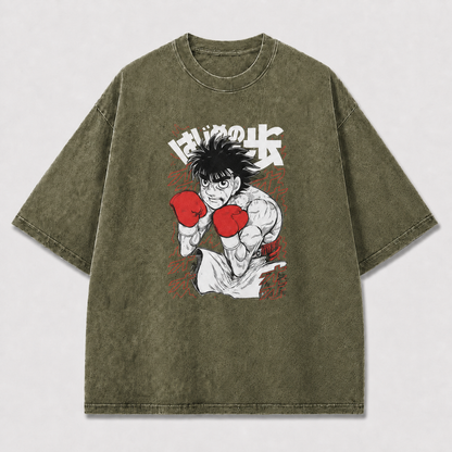 And Determined Young Boxer Portrait with Raised Oversized Graphic Tee