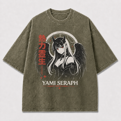 Gothic and Portrait Graphic Featuring a Horned Oversized Graphic Tee
