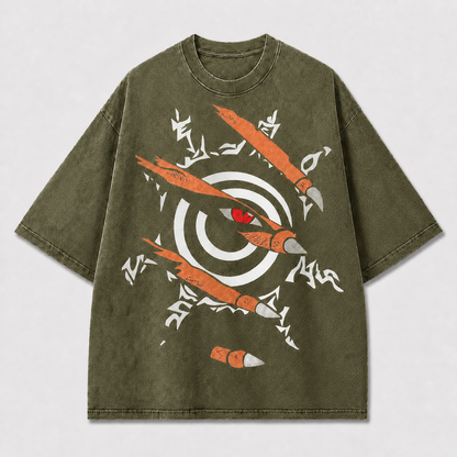 Minimal and Spiral Eye Graphic Slashed By Oversized Graphic Tee