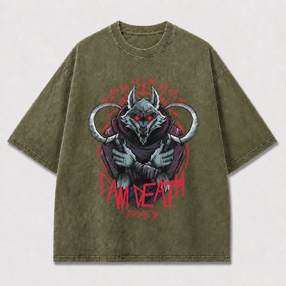Menacing Armored Wolf with Glowing Eyes Framed Oversized Graphic Tee