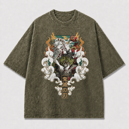 Ornate and Illustration of Two Fierce Oversized Graphic Tee