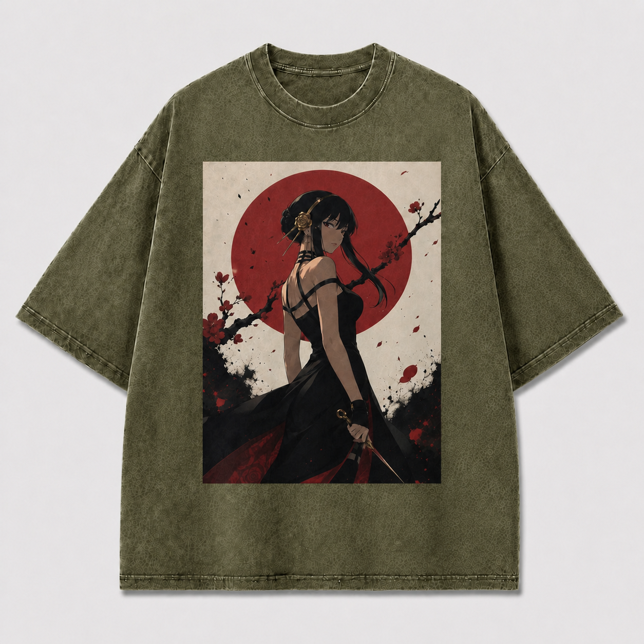 Elegant Red Moon Swordswoman Tee