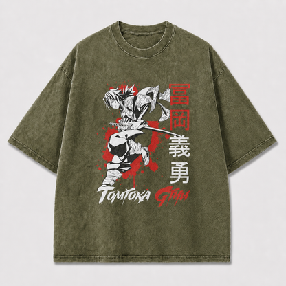 And Crouching Sword Fighter with Splatter Oversized Graphic Tee