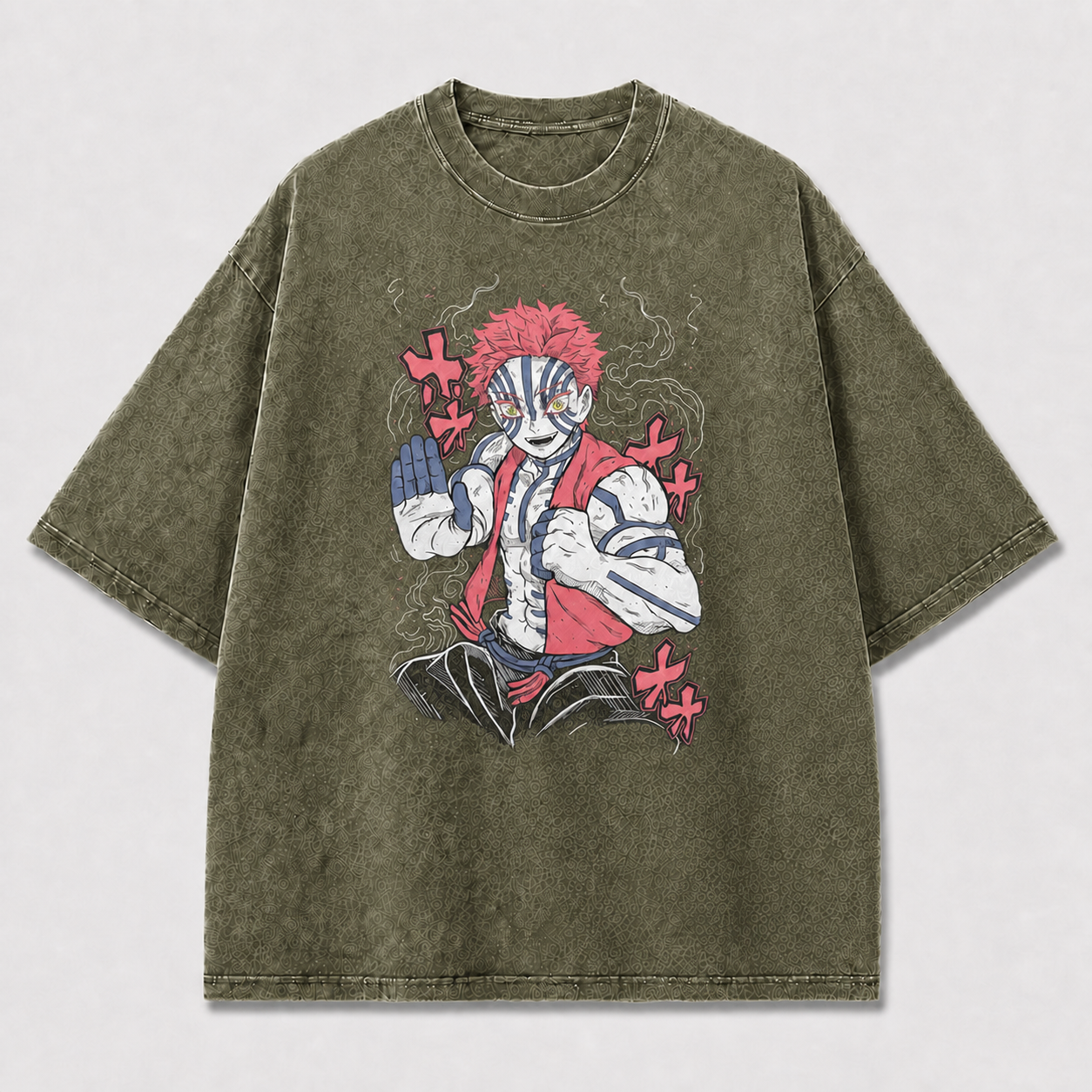 And Striped Martial Artist Posing amid Curling Oversized Graphic Tee