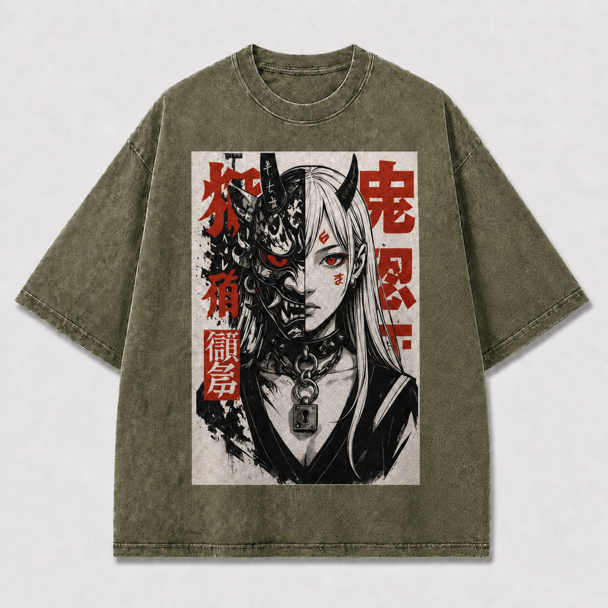 And Split Portrait of a Horned Woman Oversized Graphic Tee
