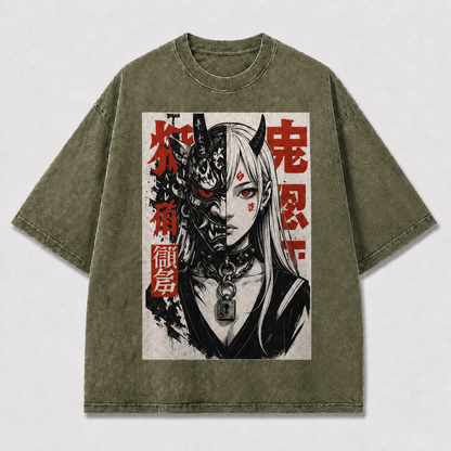 And Split Portrait of a Horned Woman Oversized Graphic Tee