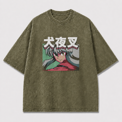 And Silver-haired Warrior Portrait with Oversized Graphic Tee