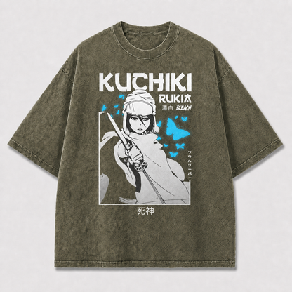 Monochrome Sword-wielding Woman Framed By Bright Oversized Graphic Tee
