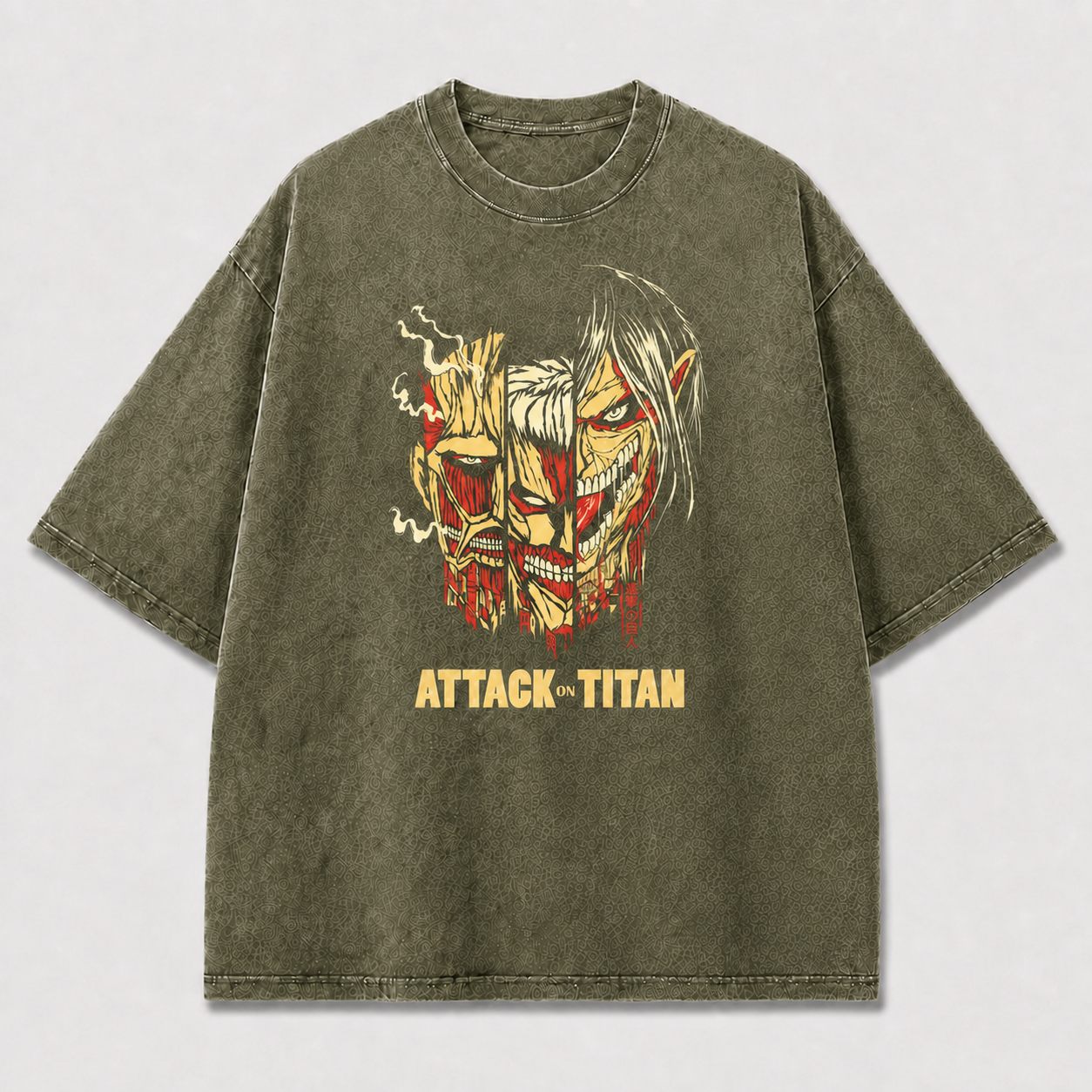 And Emblem Combining Three Menacing Giant Faces Oversized Graphic Tee