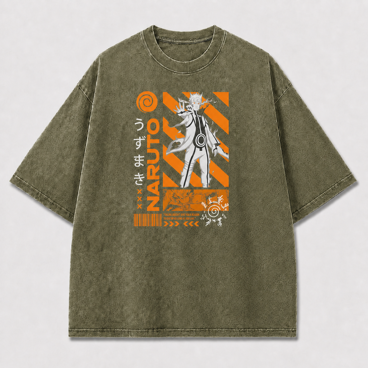 And Mystical Ninja Figure with Geometric Stripes Oversized Graphic Tee