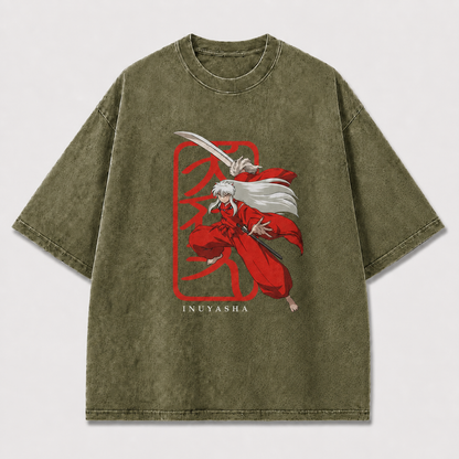 And Long-haired Sword Warrior In Flowing Robes Oversized Graphic Tee