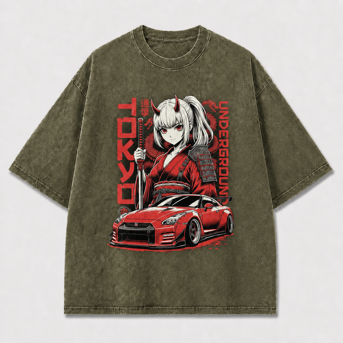 And Graphic Featuring a Horned Sword Warrior Oversized Graphic Tee