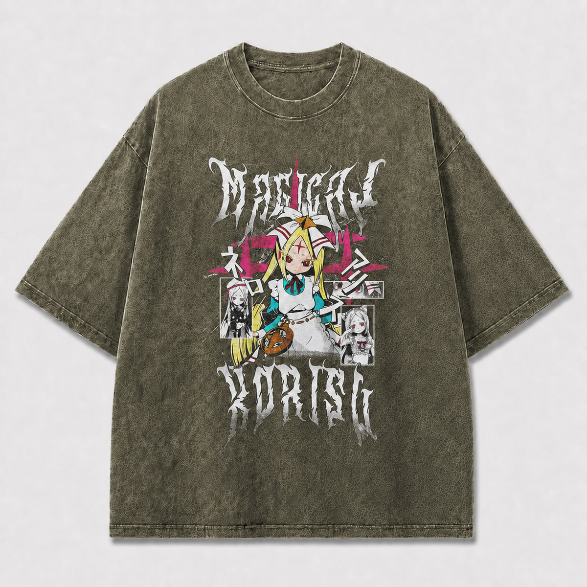 Gothic and Doll Collage with Multiple Portrait Oversized Graphic Tee