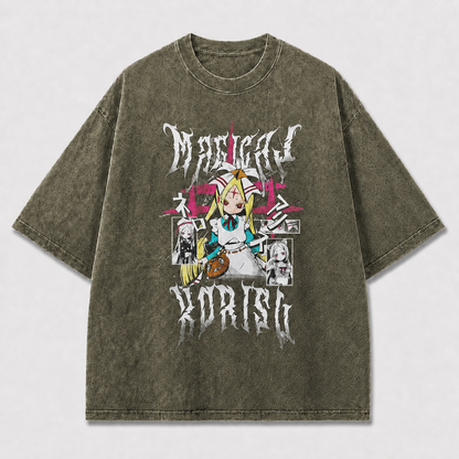 Gothic and Doll Collage with Multiple Portrait Oversized Graphic Tee