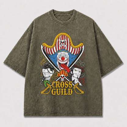 Colorful Pirate-inspired Clown and Two Stern Oversized Graphic Tee