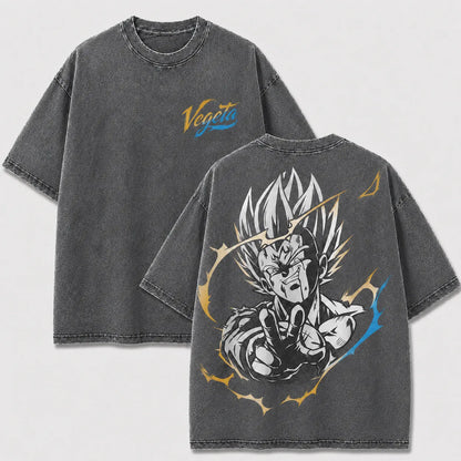 Majin Vegeta gray washed oversized T-shirt with manga-style back graphic