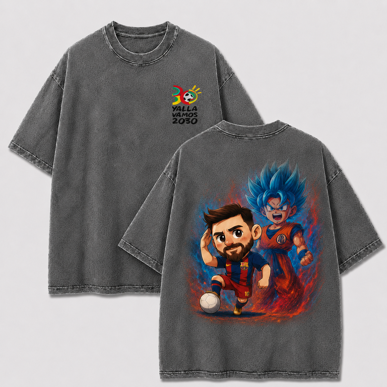 Washed gray soccer anime graphic tee featuring an original Number 10 chibi player