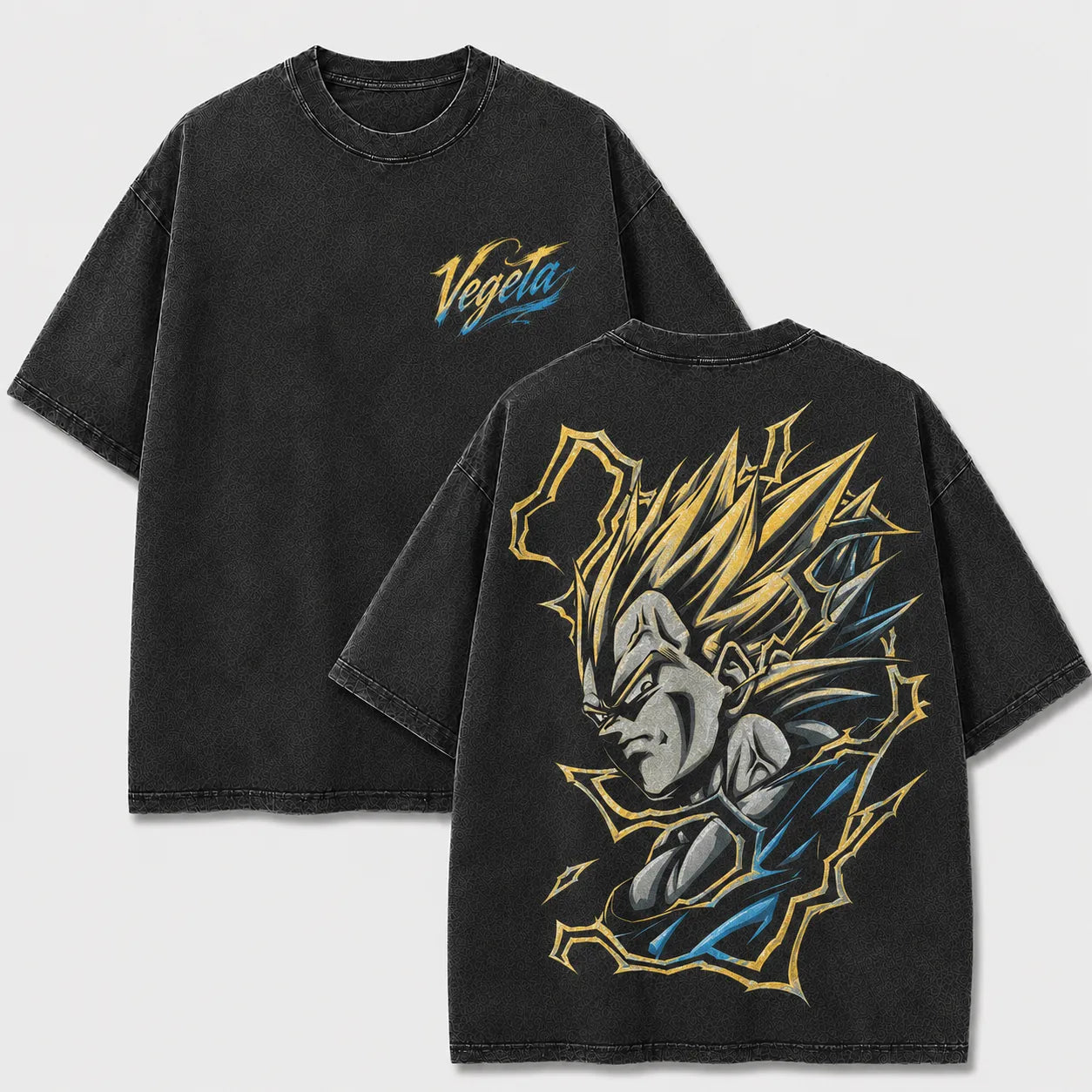Super Saiyan Vegeta black washed oversized T-shirt with chest logo and large back graphic